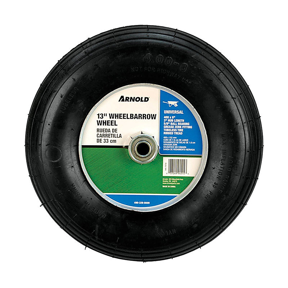 Arnold - 490-326-0009 - 6 in. Dia. x 13 in. Dia. 350 lb. capacity Wheelbarrow Tire Polyurethane