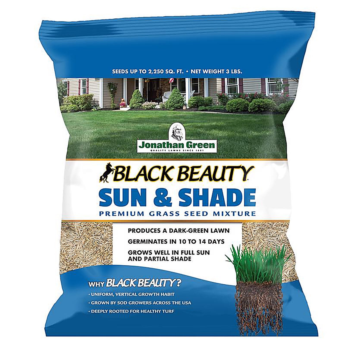 Jonathan Green - 12002 - Black Beauty Sun and Shade Mixed Partial Shade/Sun Grass Seed 3 lb