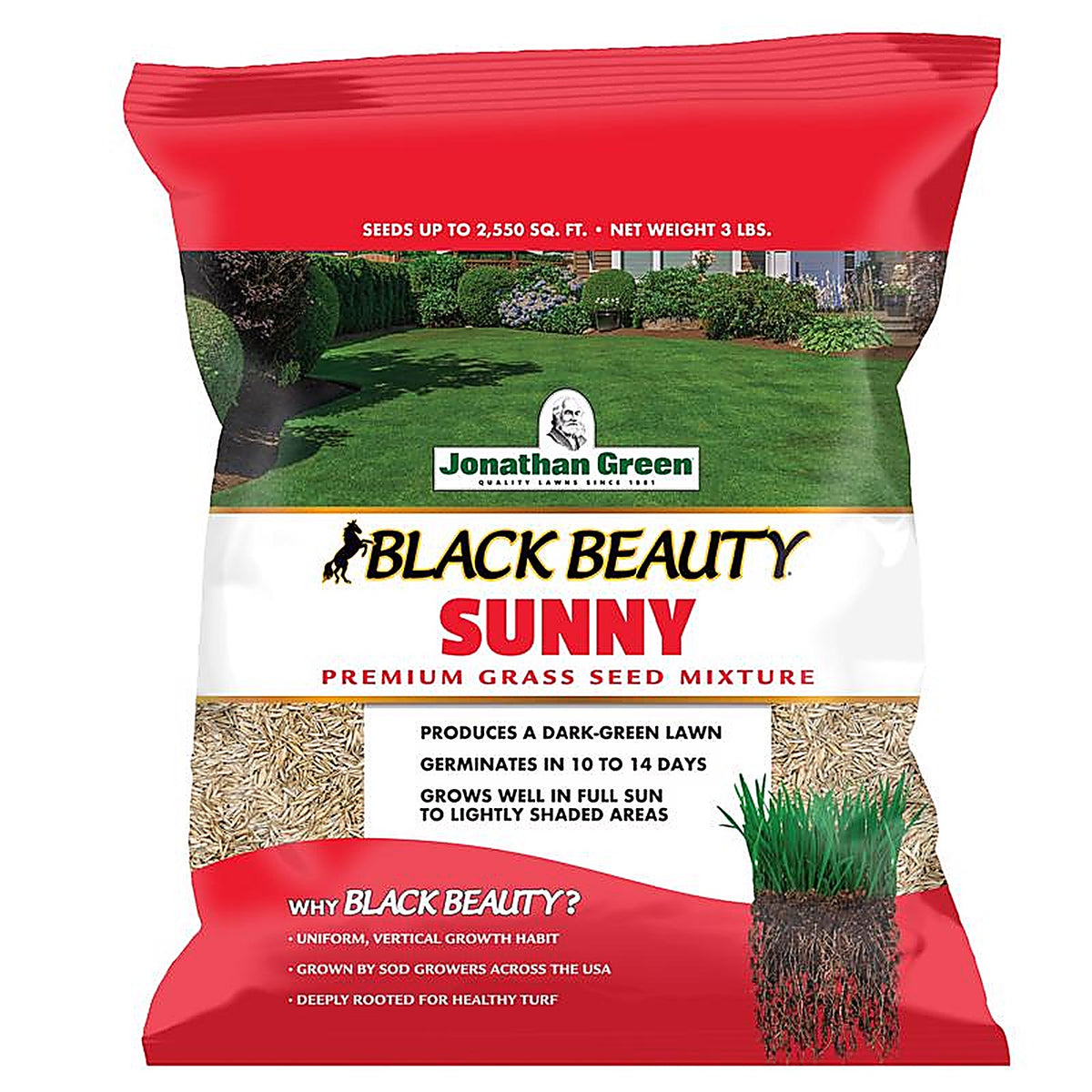 Jonathan Green - 10860 - Black Beauty Sunny Mixed Full Sun Grass Seed 3 lb
