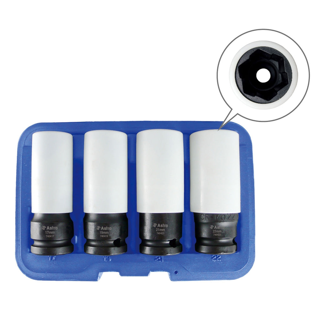 Astro Pneumatic - 7404 - Flank Bite Damaged Lug Nut Socket Set w/ Spinning Protective Sleeves