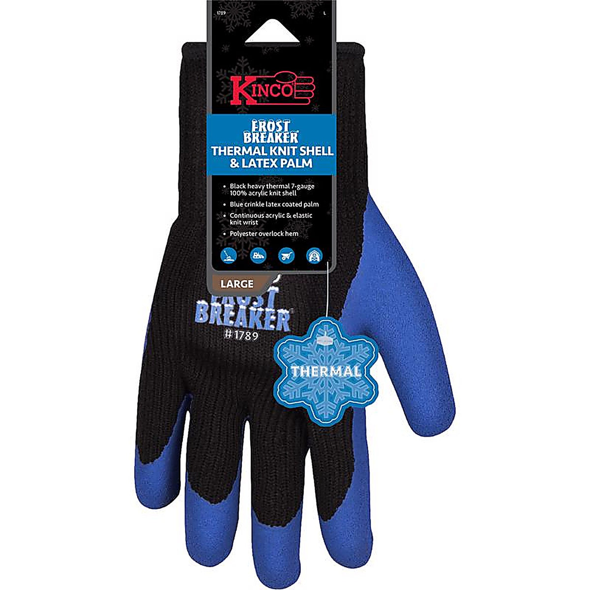 Kinco - 1789-L - Men's Indoor/Outdoor Cold Weather Work Gloves Blue L 1 pair