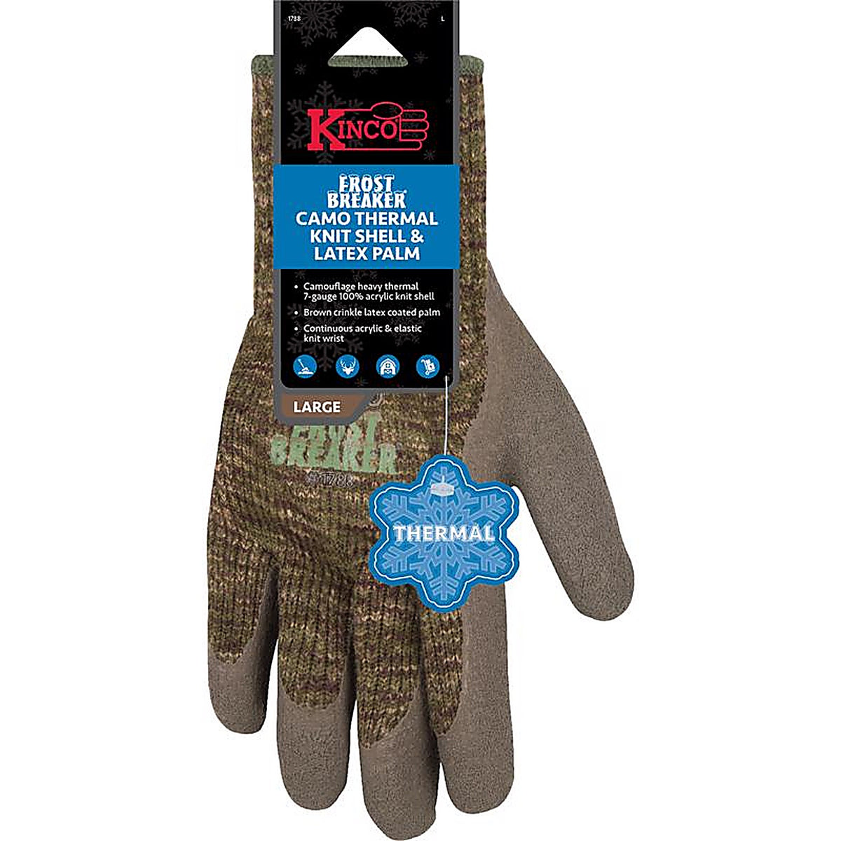Kinco - 1788-XL - Frost Breaker Men's Indoor/Outdoor Thermal Dipped Gloves Camouflage XL 1 pair