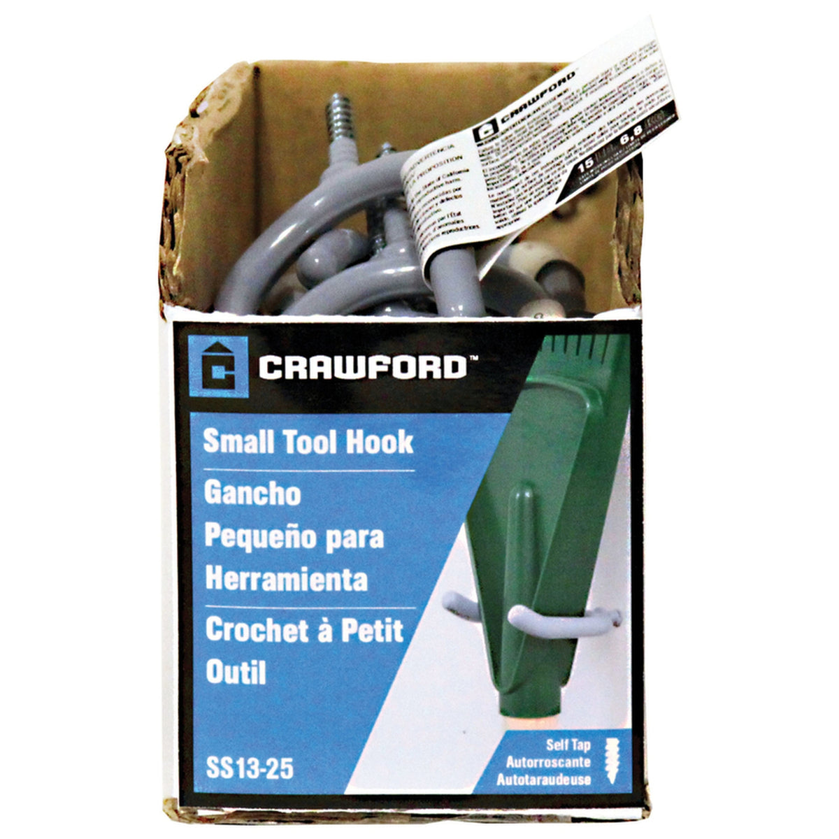 Crawford - SS13-25 - 3.94 in. L Vinyl Coated Gray Steel Medium Storage Hook 15 lb. capacity - 1/Pack