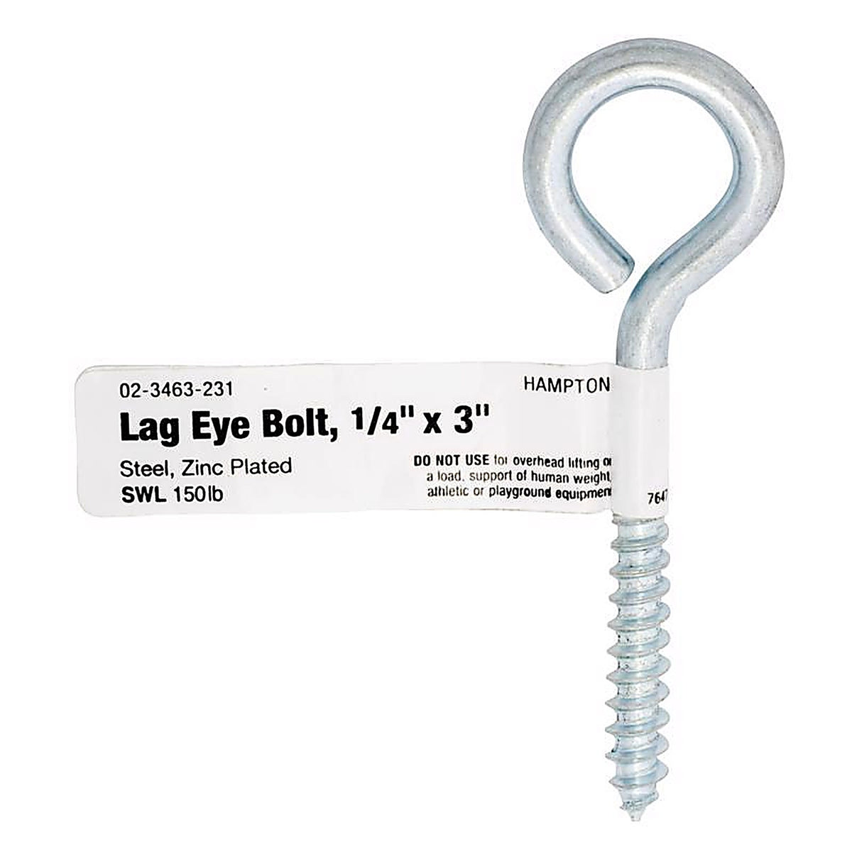 Hampton - 02-3463-231 - 1/4 in. x 3 in. L Zinc-Plated Steel Lag Thread Eyebolt