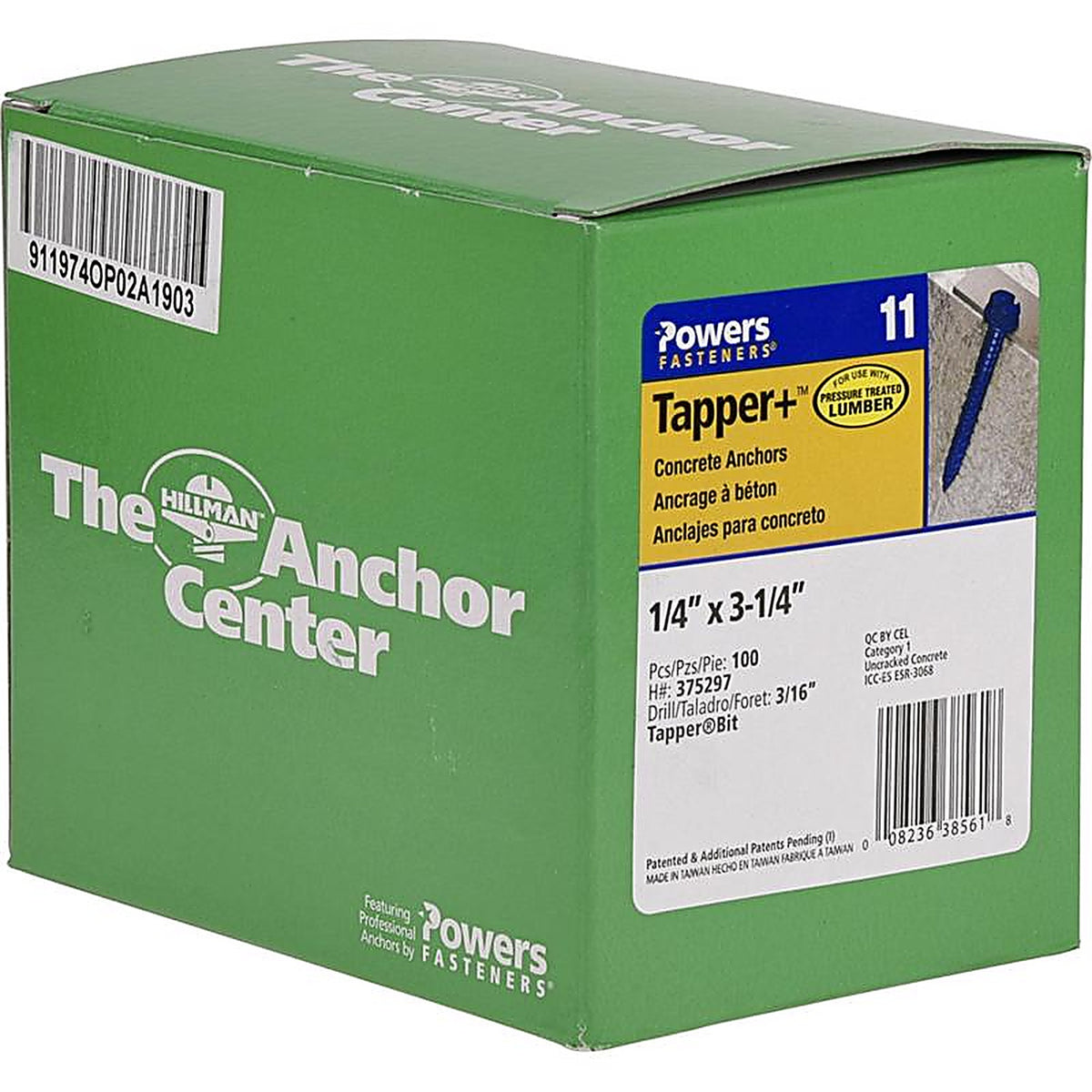 Hillman - 375297 - Tapper Steel Hex Head Concrete Screw Anchor - 100/Pack