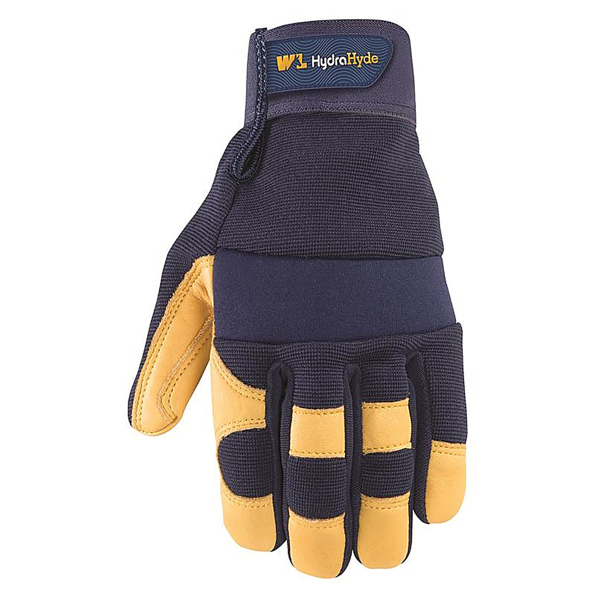 Wells Lamont - 3207XL - HydraHyde Men's Cowhide Leather Water Resistant Work Gloves Blue/Yellow XL 1 pair