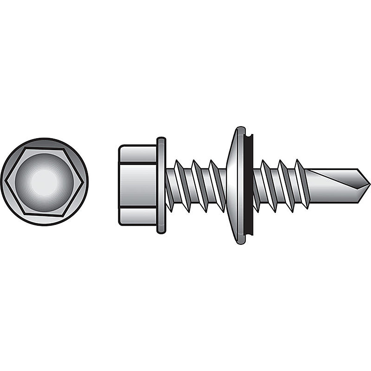 Hillman - 561042 - No. 12-14 x 1-1/2 in. L Hex Hex Washer Head Zinc-Plated Steel Self- Drilling Screws - 100/Pack