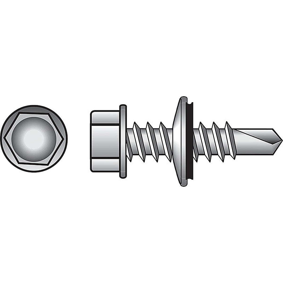 Hillman - 561059 - 1/4 in. x 2 in. L Hex Washer Head Zinc-Plated Steel Self- Drilling Screws 100 - 1/Pack