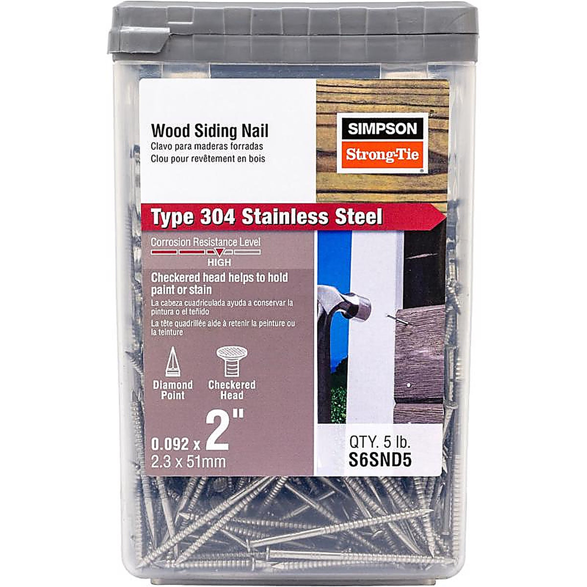 Simpson Strong-Tie - S6SND5 - 6D 2 in. Siding Stainless Steel Nail Round Head 5 lb