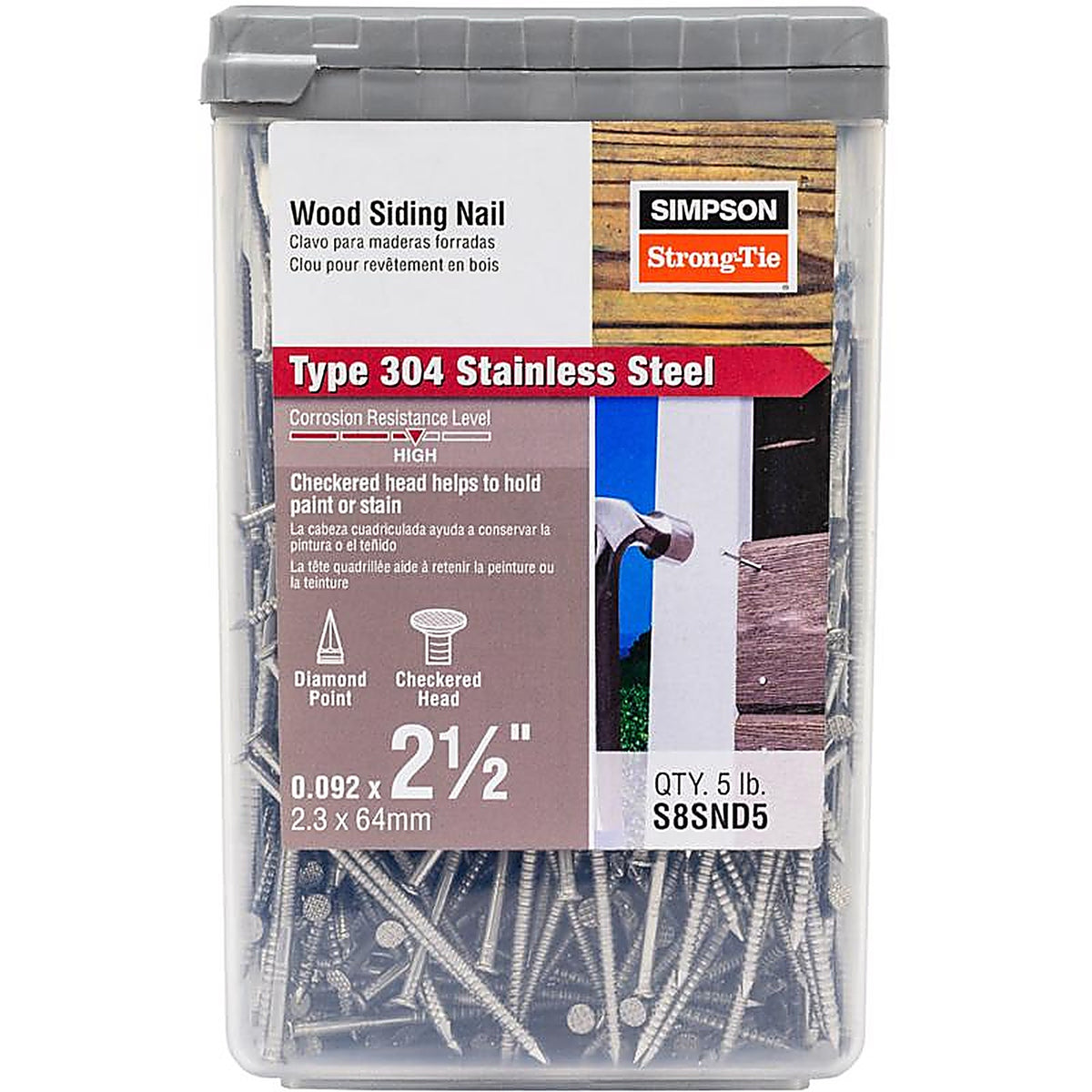 Simpson Strong-Tie - S8SND5 - 8D 2-1/2 in. Siding Stainless Steel Nail Diamond Head 5 lb
