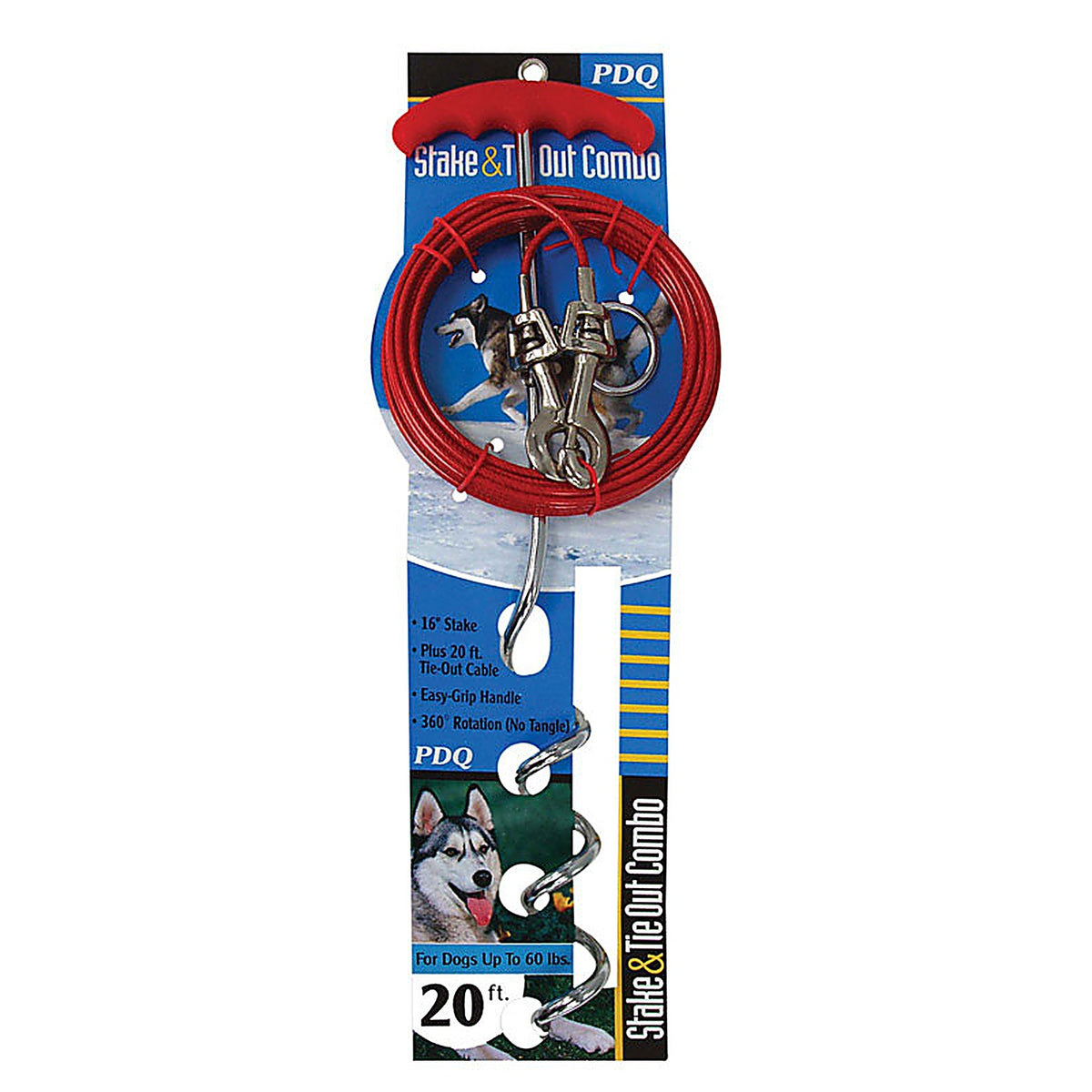 Boss Pet - A01316 - PDQ Silver / Red Vinyl Coated Cable Dog Tie Out Stake Large