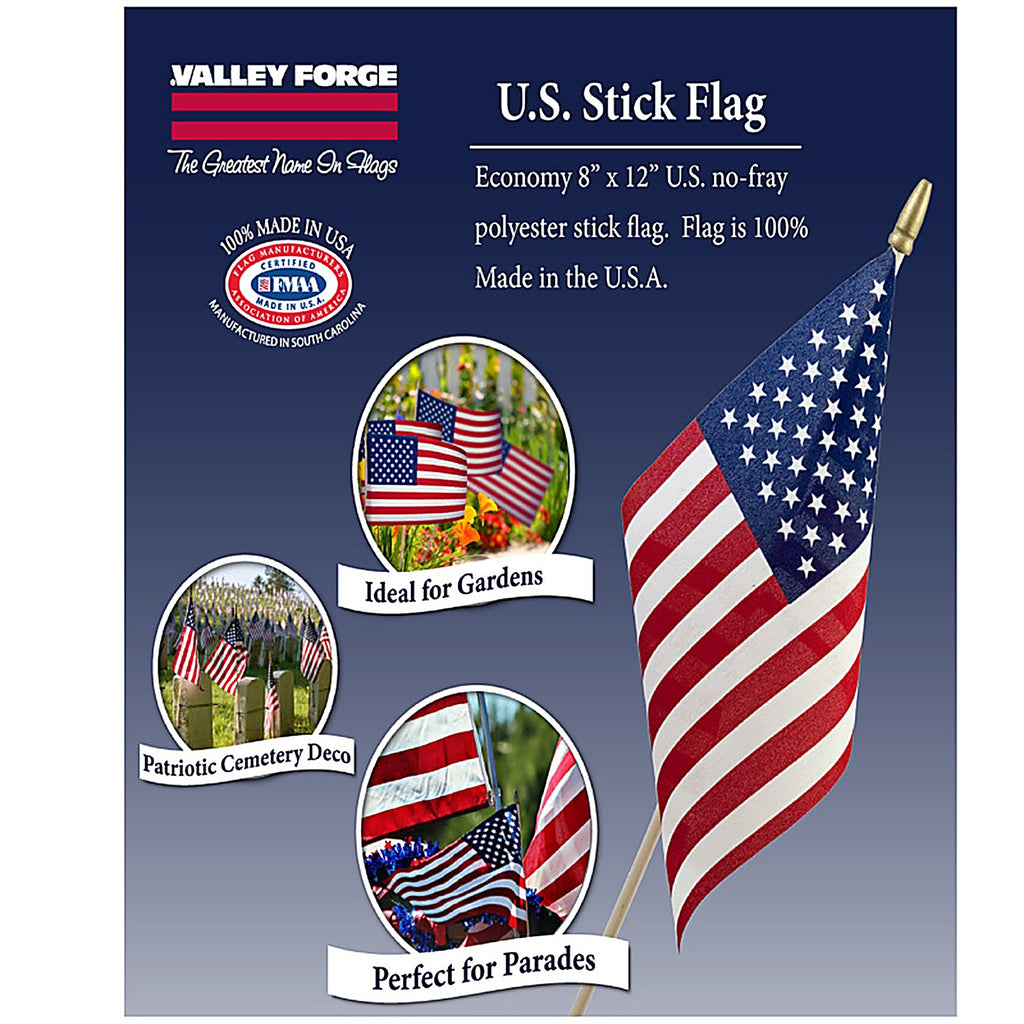 Valley Forge - USE8D - American Stick Flag 8 in. H X 12 in. W