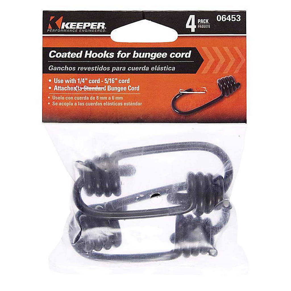 Keeper - 6453 - Black Bungee Cord Hooks 1/4 to 5/16 in. - 4/Pack