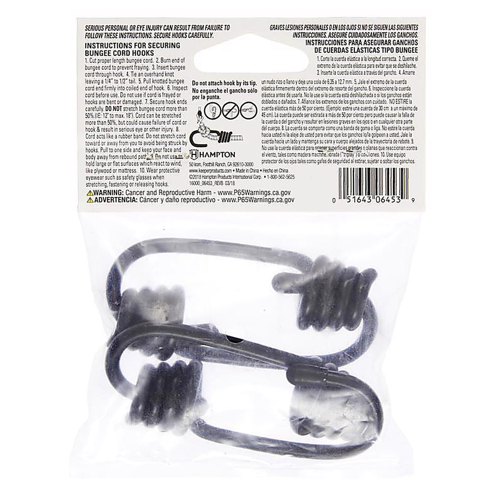 Keeper - 6453 - Black Bungee Cord Hooks 1/4 to 5/16 in. - 4/Pack