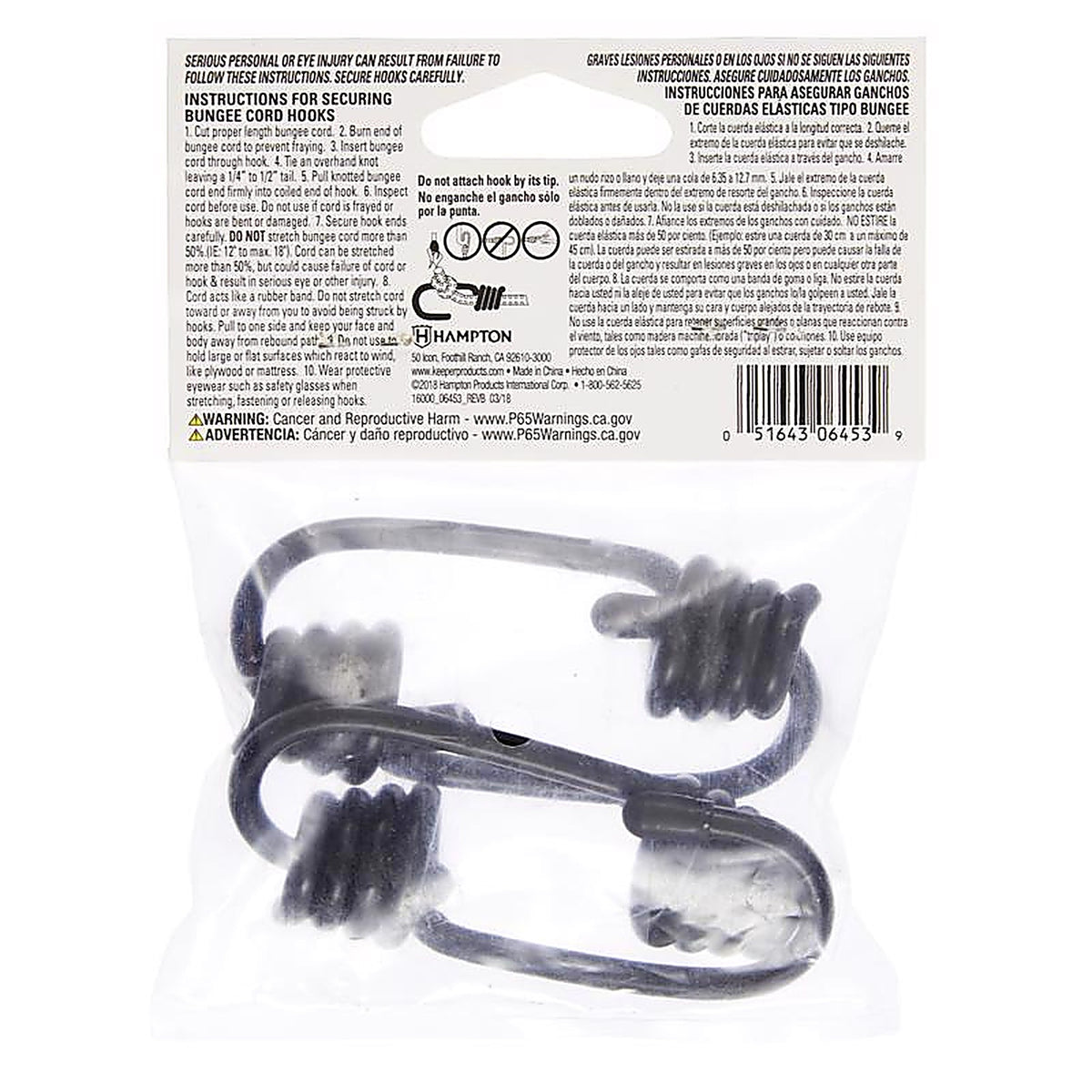 Keeper - 6453 - Black Bungee Cord Hooks 1/4 to 5/16 in. - 4/Pack