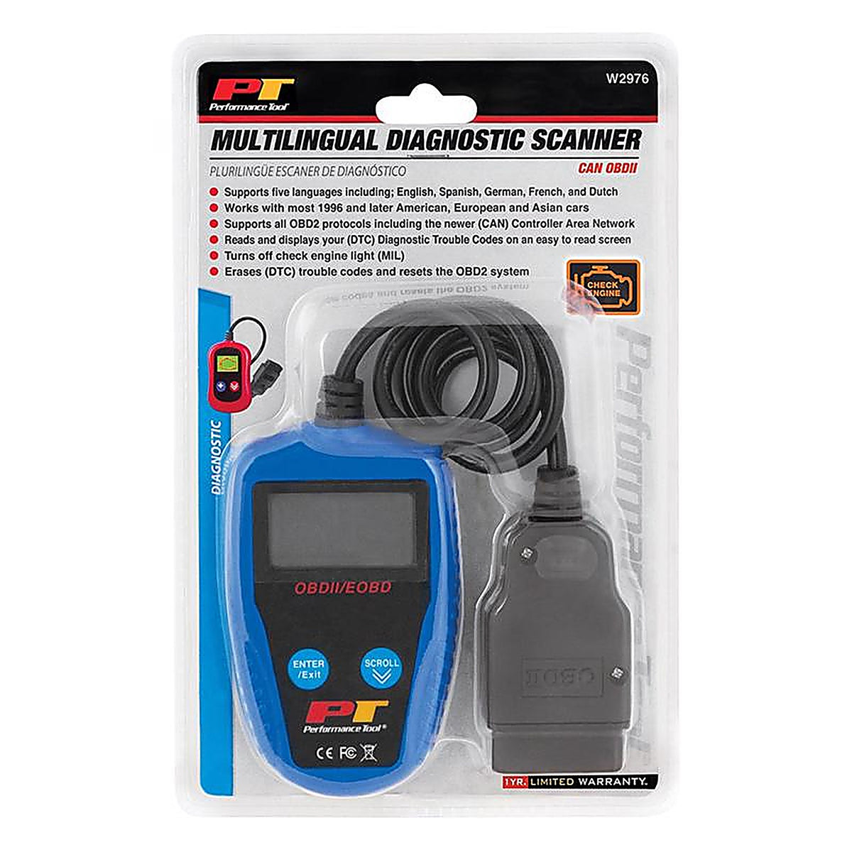 Performance Tool - W2976 - OBDII/EOBD Multi-Lingual Automotive Diagnostic Scanner