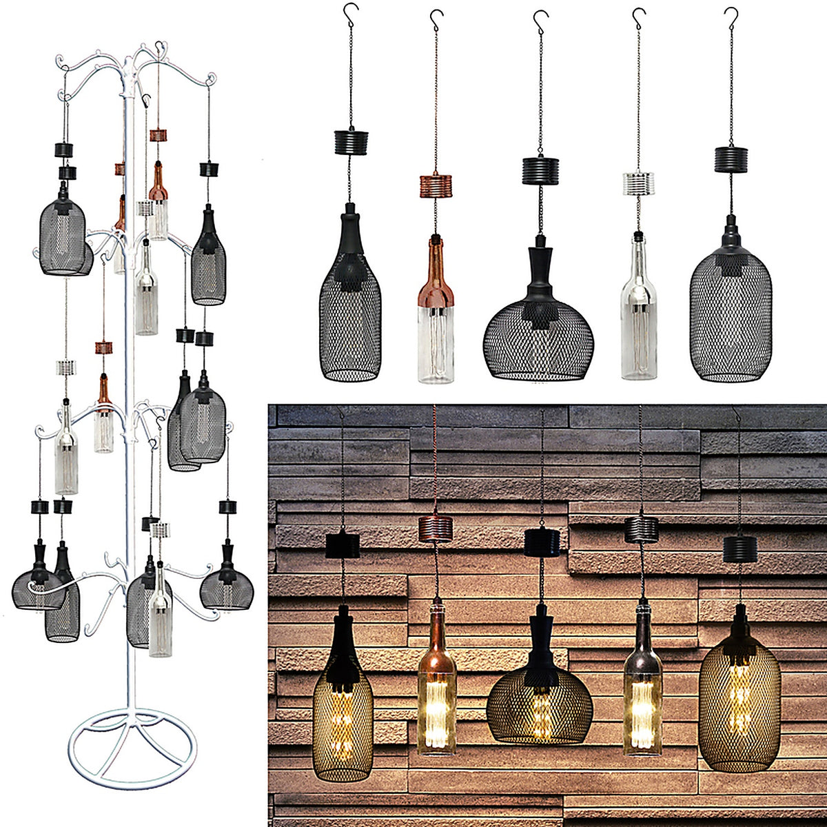 Alpine - QTT474A - Assorted Glass 13 in. H Hanging LED Bulb Outdoor Solar Decor