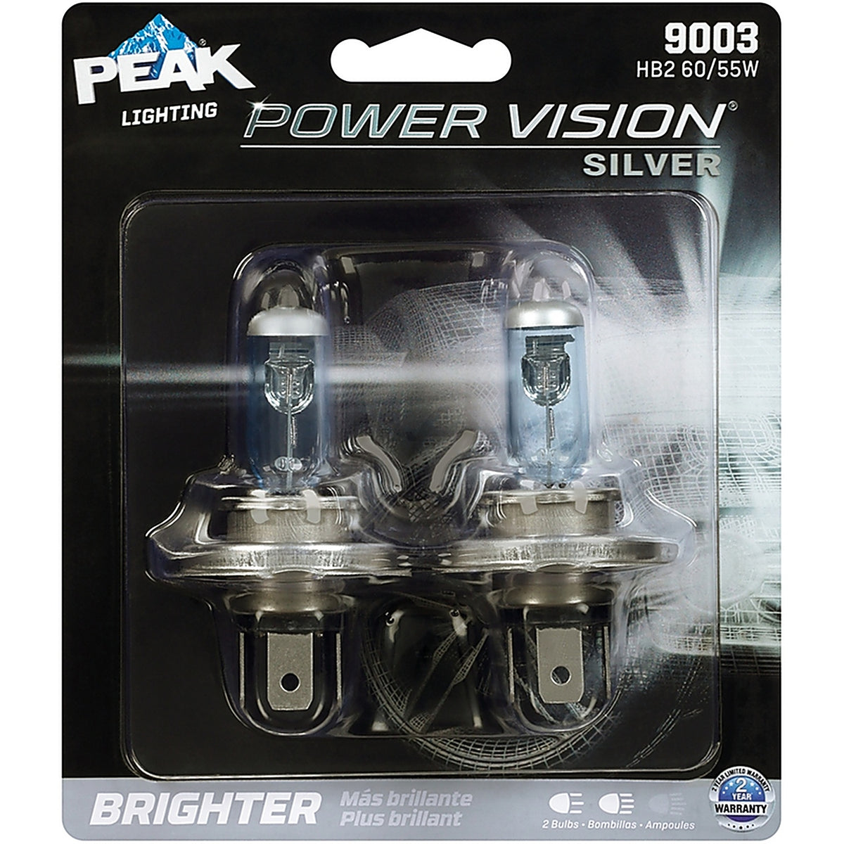Peak - 9003PVS-2BPP - Power Vision Silver Halogen High/Low Beam Automotive Bulb 9003 HB2 60/55W