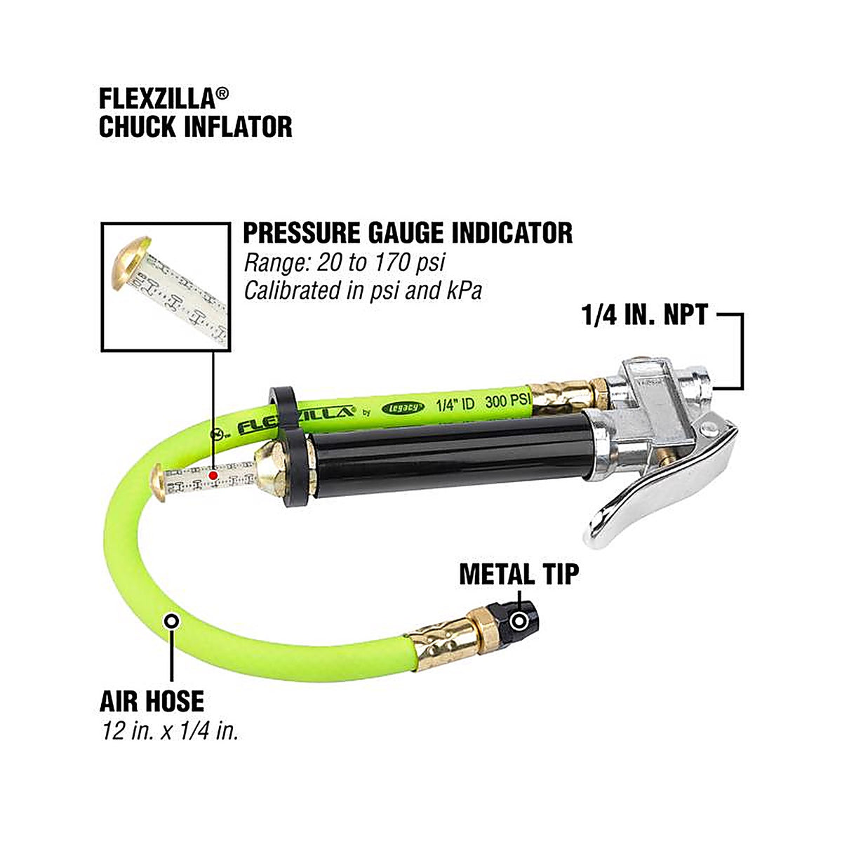Flexzilla - AL2000FZ - 170 psi Tire Inflator 1'