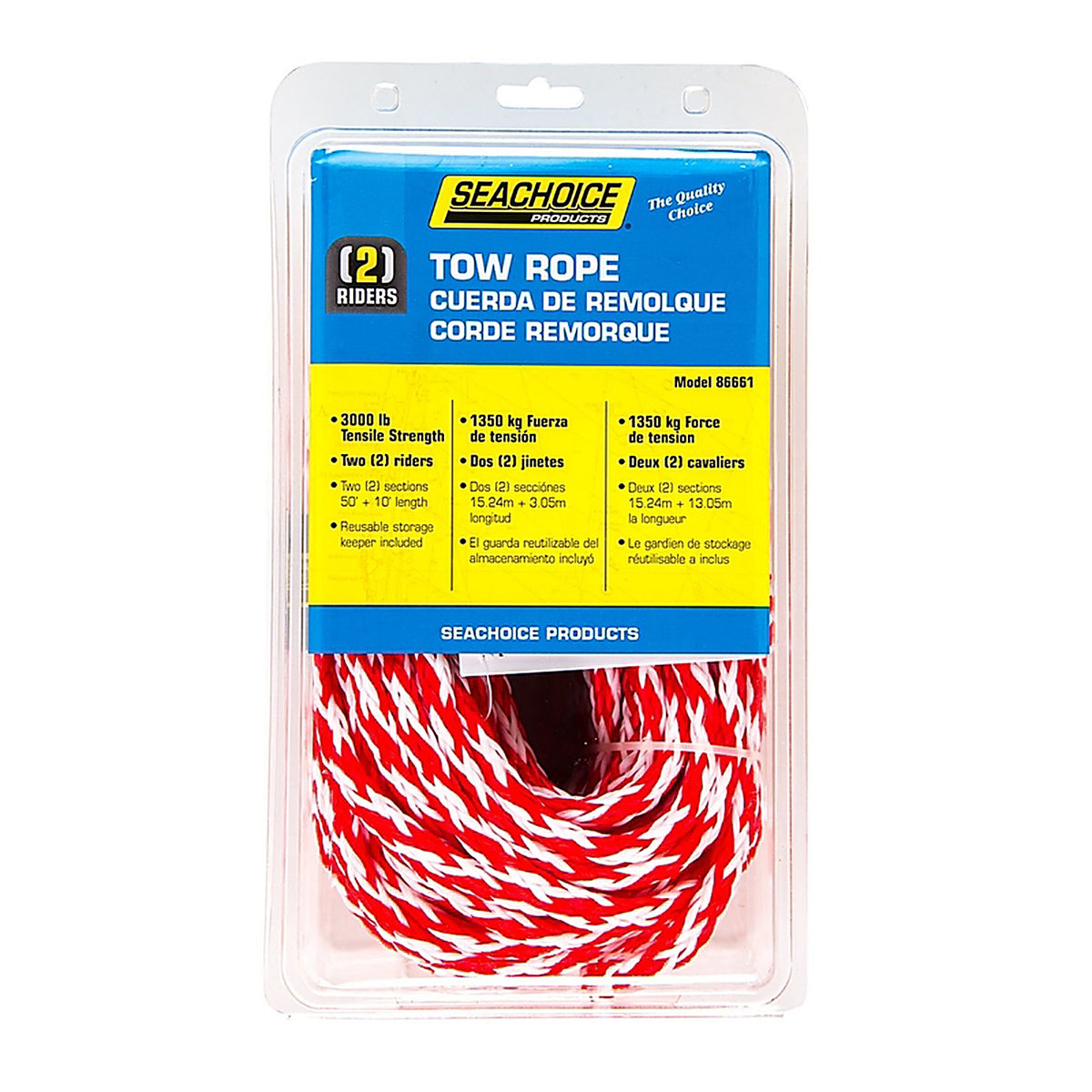 Seachoice - 86661 - 60 ft. L Red/White Braided Polypropylene Tow Rope