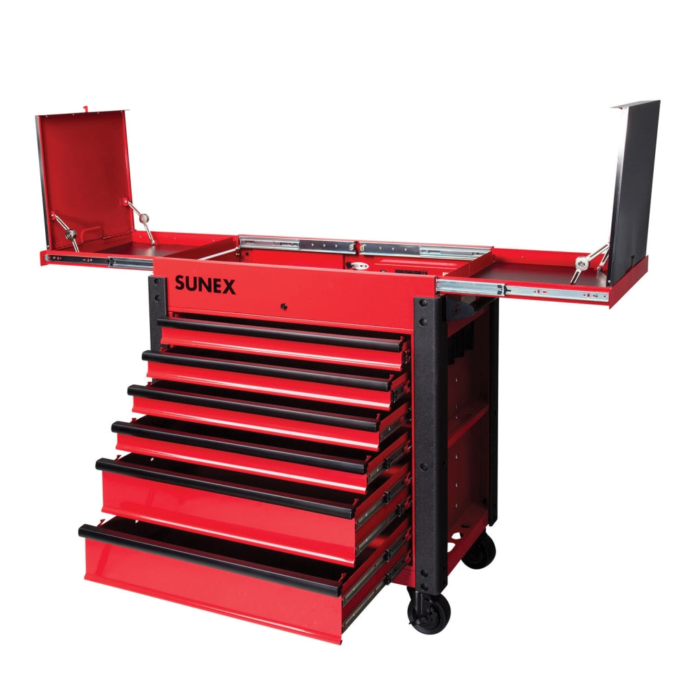 Sunex Tools - 8035XTFD - 6 Drawer Slide Top Service Cart w/ Power Strip, Red