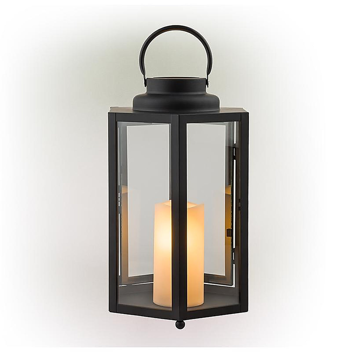 Alpine - IVY104HH-S - 14 in. Glass/Plastic Decorative Flameless Lantern Black