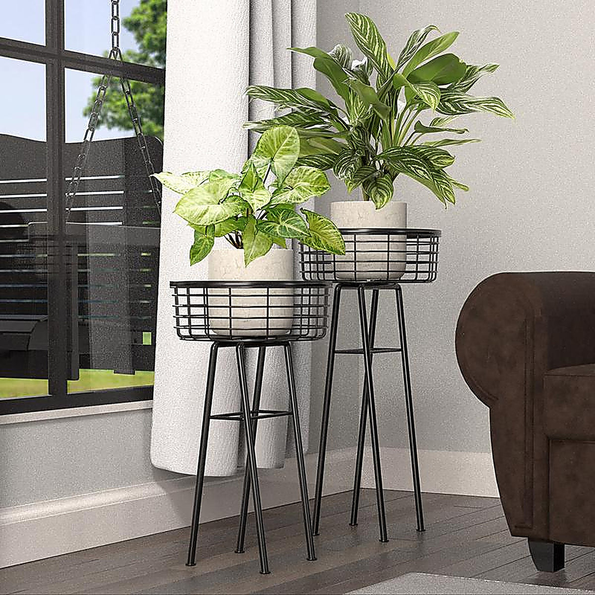 Panacea - 81440 - 20 in. H Black Metal Wire Basket Plant Stand