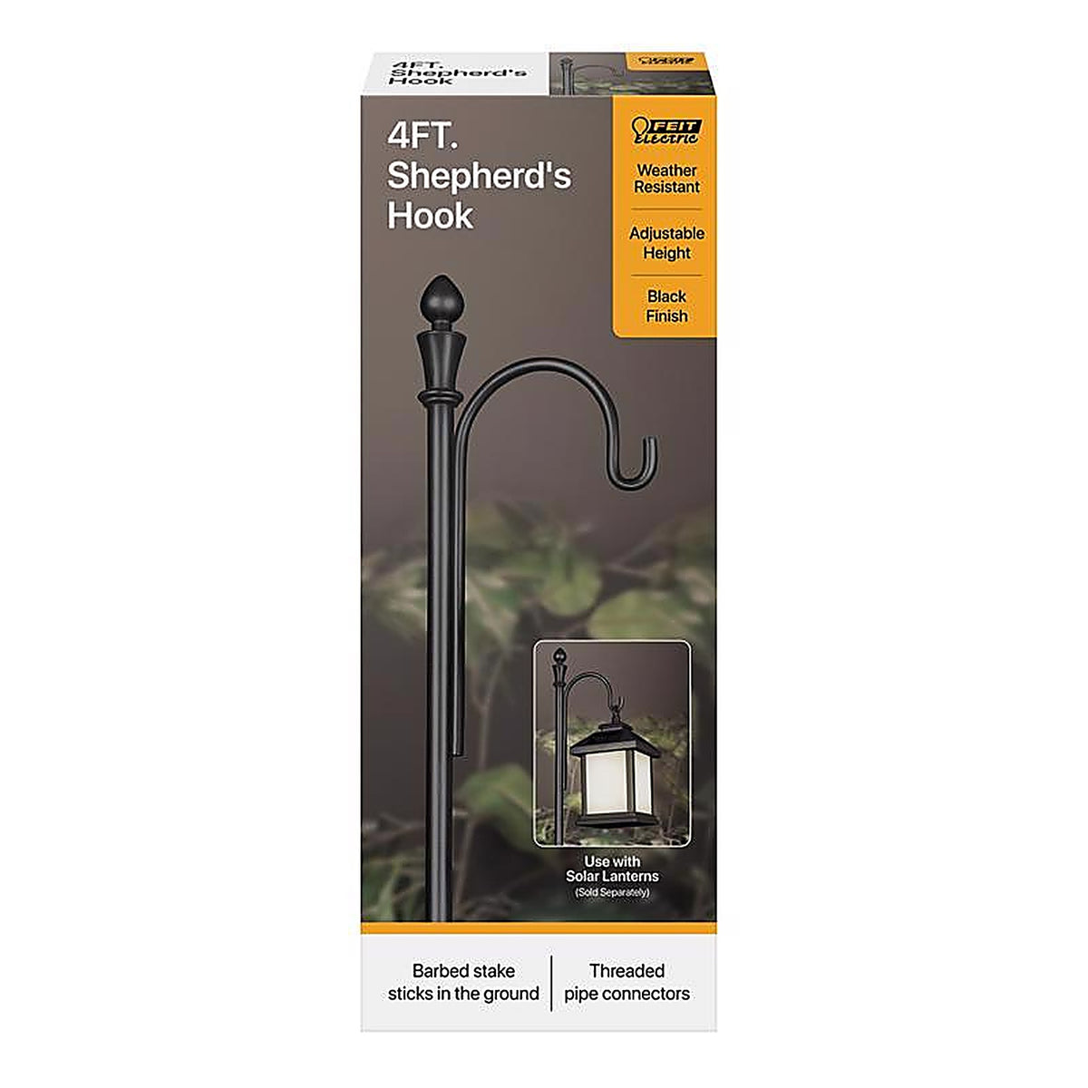 Feit - HOOK/48/1/BLK - SOLAR FIXTURES Black Metal 48 in. H Shepherd's Hook 1 pk