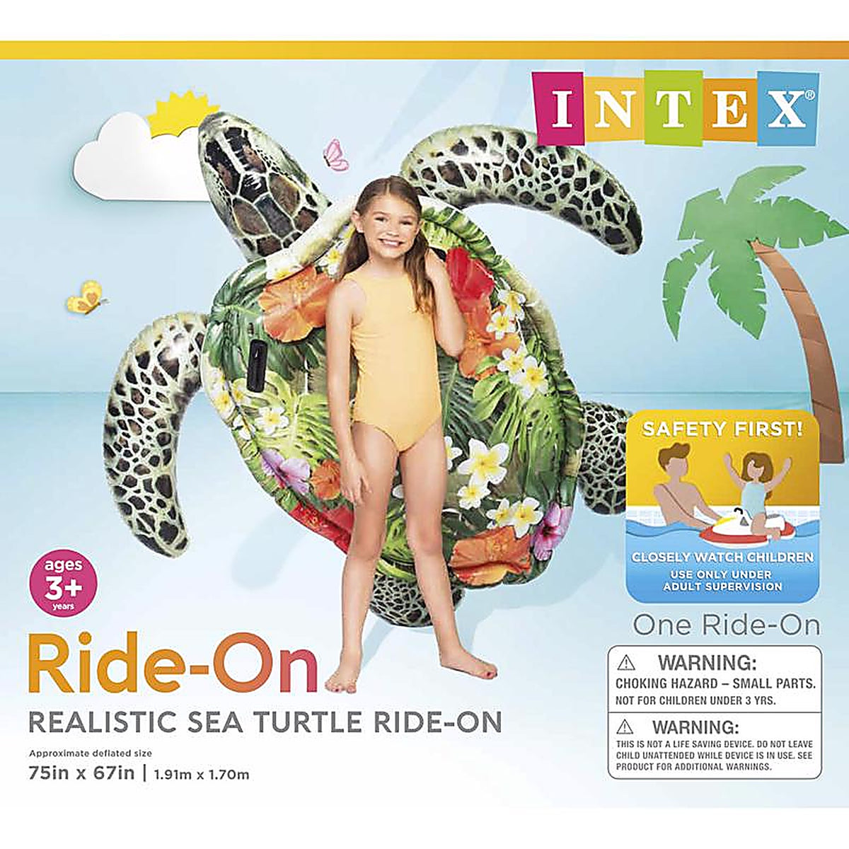 Intex - 57555EP - Multicolored Vinyl Inflatable Sea Turtle Ride-On Pool Float