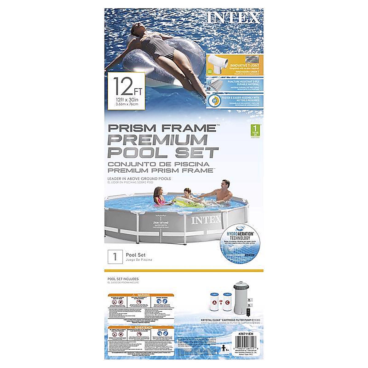 Intex - 26711EH - Prism Frame 1718 gal Round Metal Above Ground Pool 30 in. H X 12 ft. D