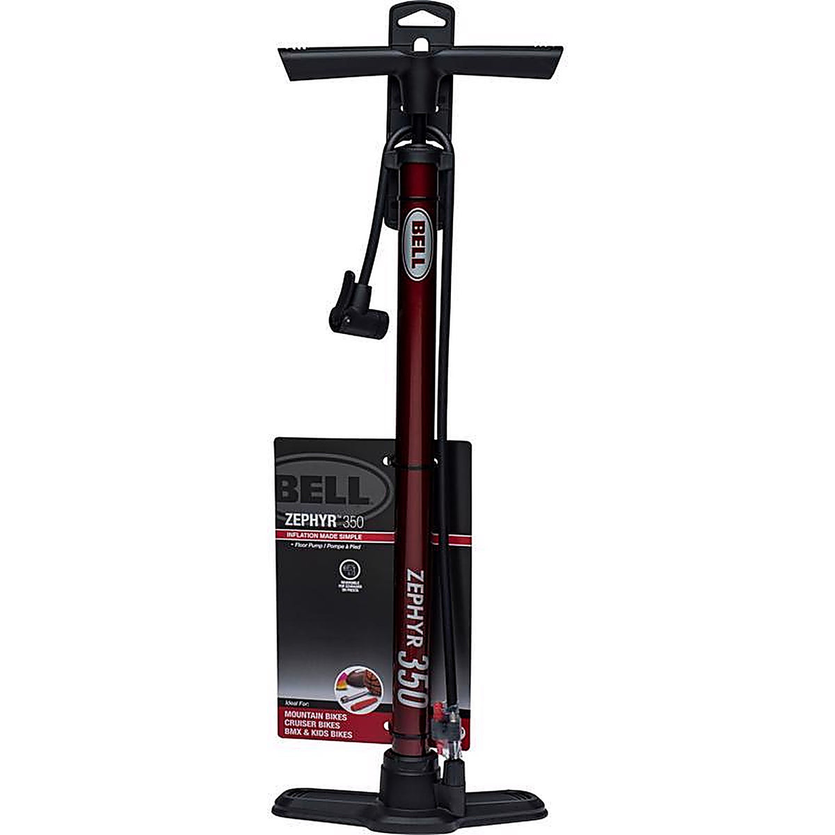 Bell Sports - 7152770 - Zephyr 850 Steel Bicycle Floor Pump Maroon