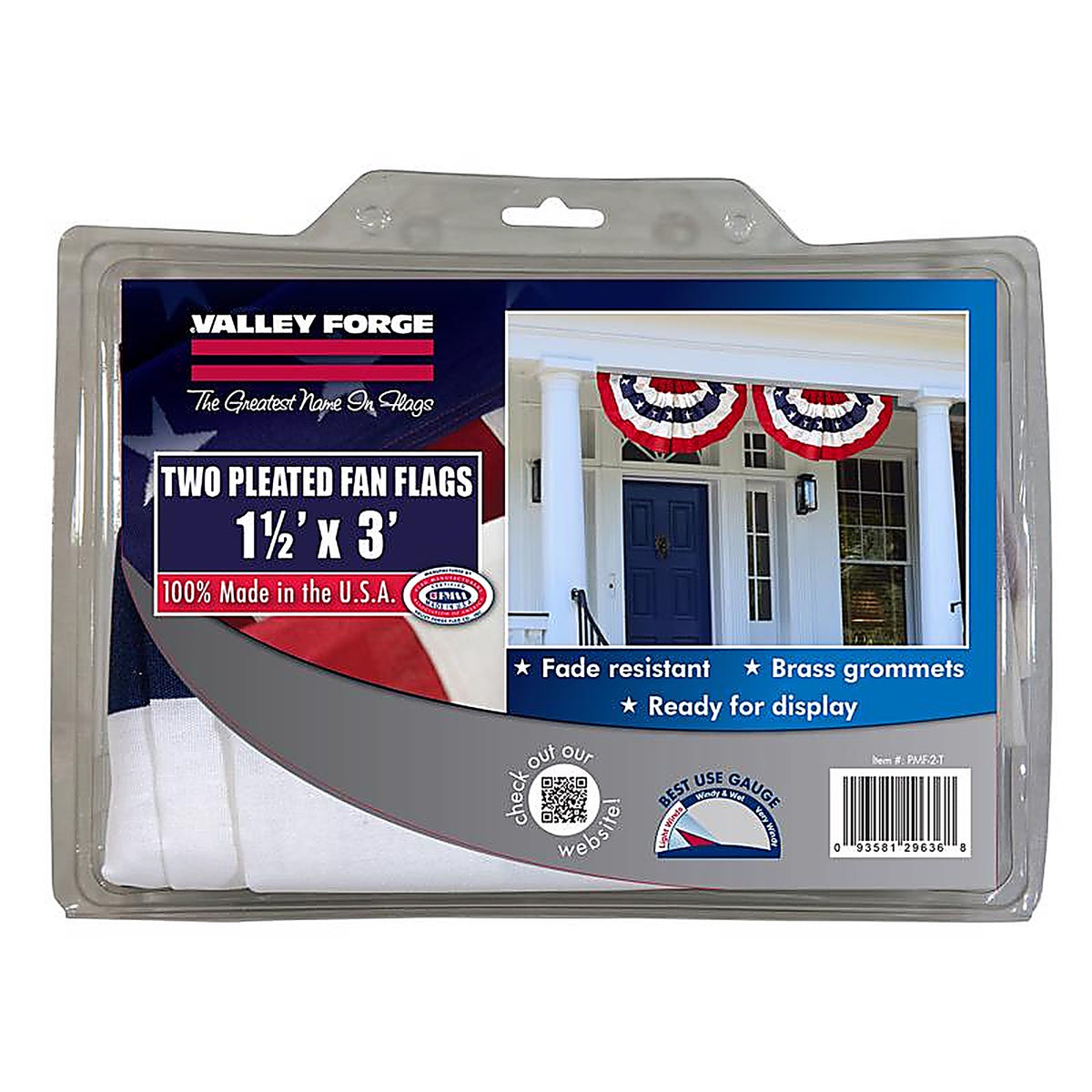 Valley Forge - PMF-2-T - American Pleated Flag 18 in. H X 36 in. L