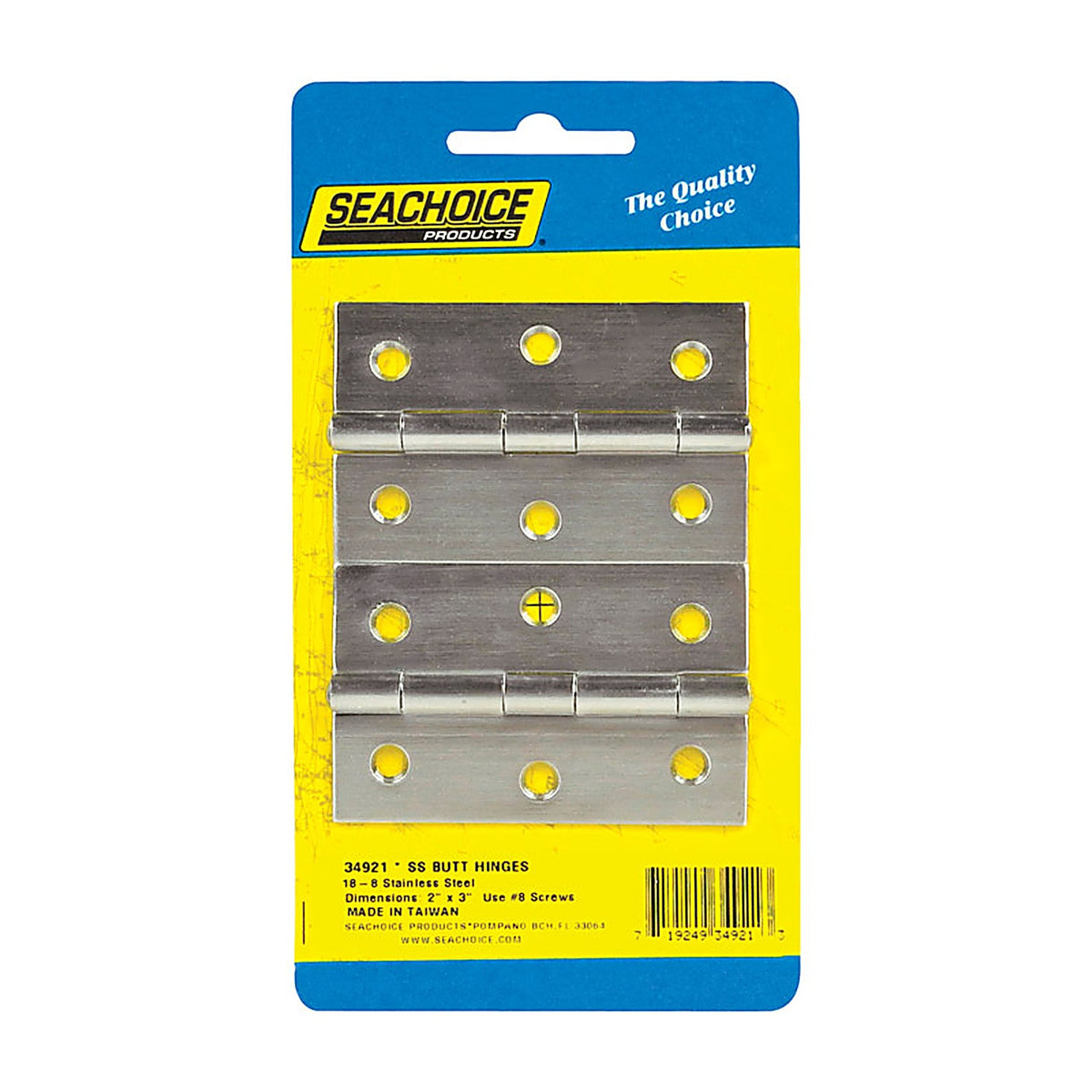 Seachoice - 34921 - Stainless Steel 3 in. L x 2 in. W Butt Hinges - 2/Pack