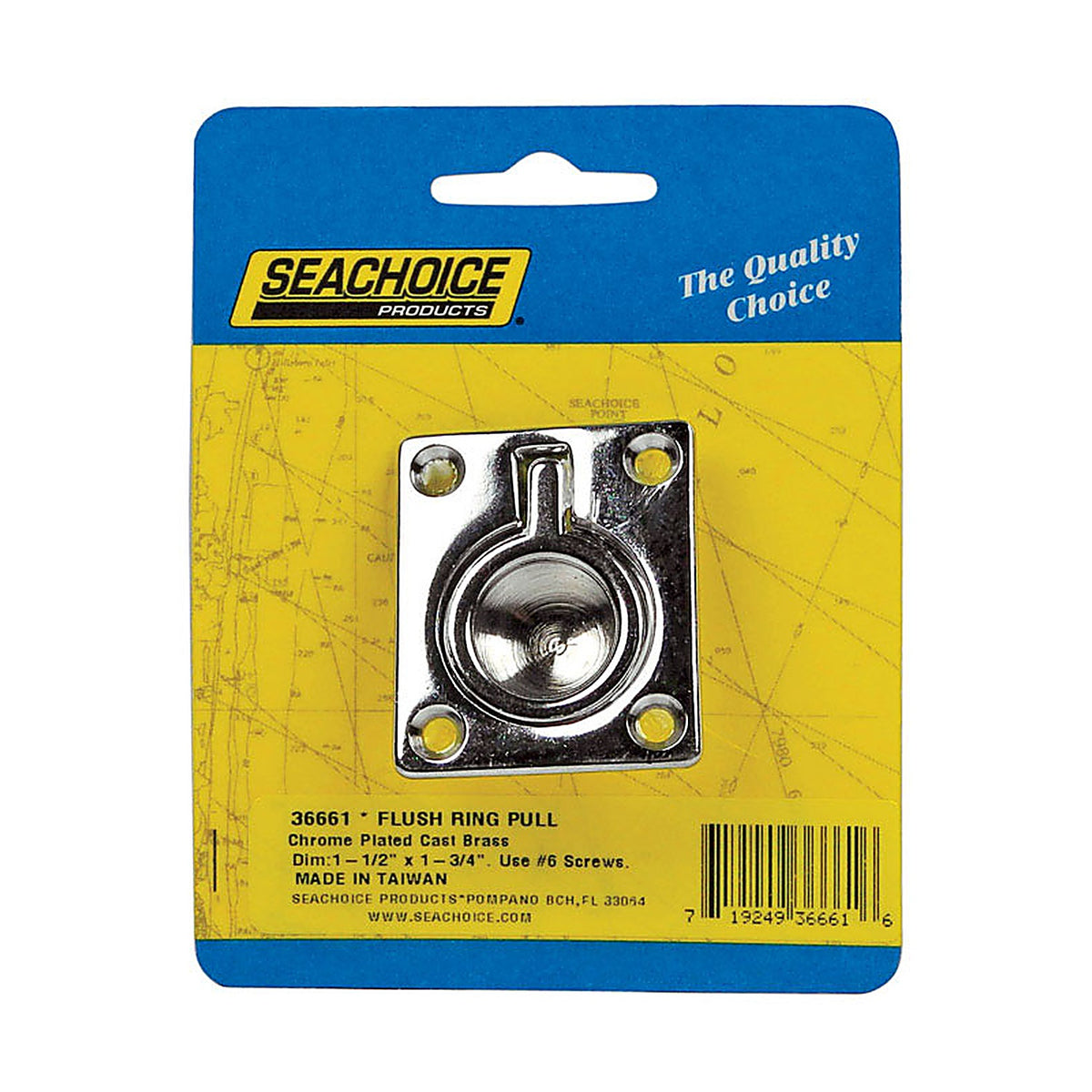 Seachoice - 36661 - Chrome-Plated Brass 1-3/4 in. L X 1-1/2 in. W Flush Ring Pull 1 pk