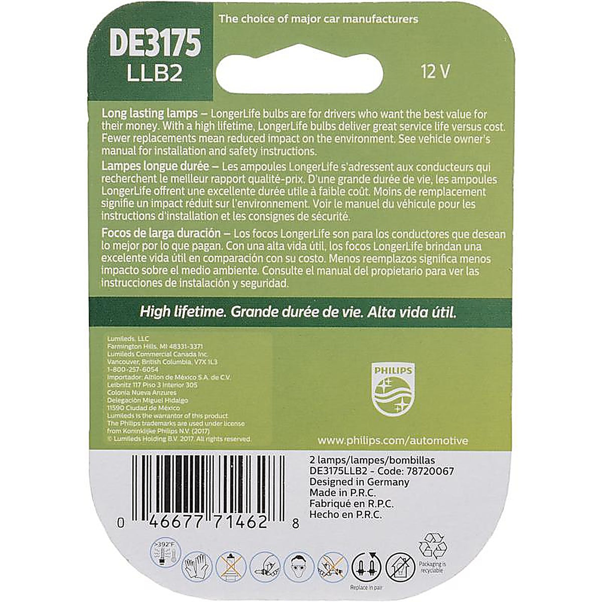 Philips - DE3175LLB2 - LongerLife Incandescent Courtesy/Glove/License/Trunk Miniature Automotive Bulb DE3175LLB2