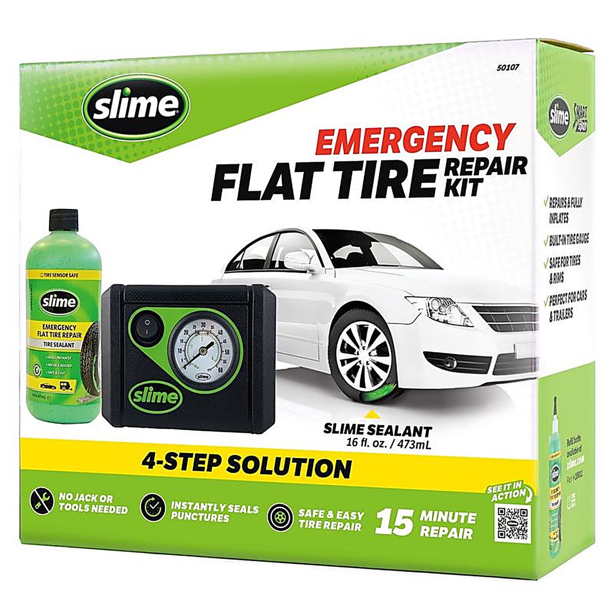 Slime - 50107 - Smart Spair Flat Tire Repair For Standard Cars