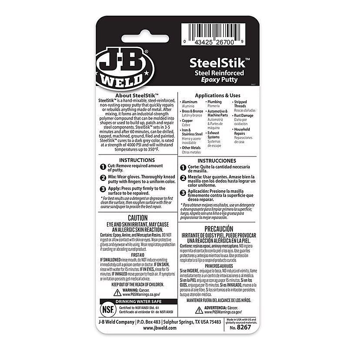 J-B Weld - 8267 - Steel Stik High Strength Automotive Epoxy Putty 2 oz.