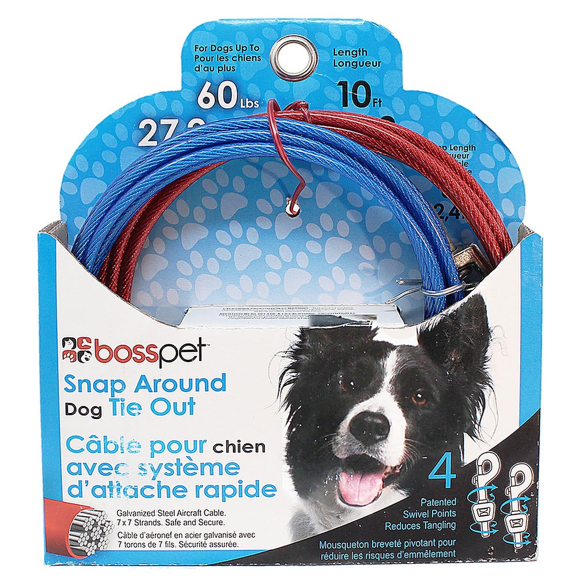 Boss Pet - Q251500099 - PDQ Red Tie-Out Vinyl Coated Cable Dog Tie Out Large