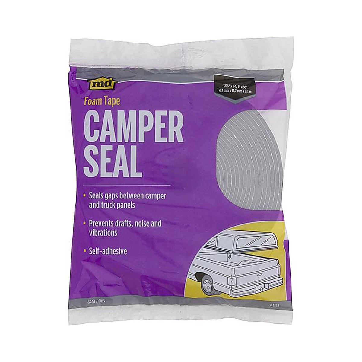 M-D - 2352 - Gray Foam Weather Stripping Tape For Campers and Trucks, Campers and Trucks