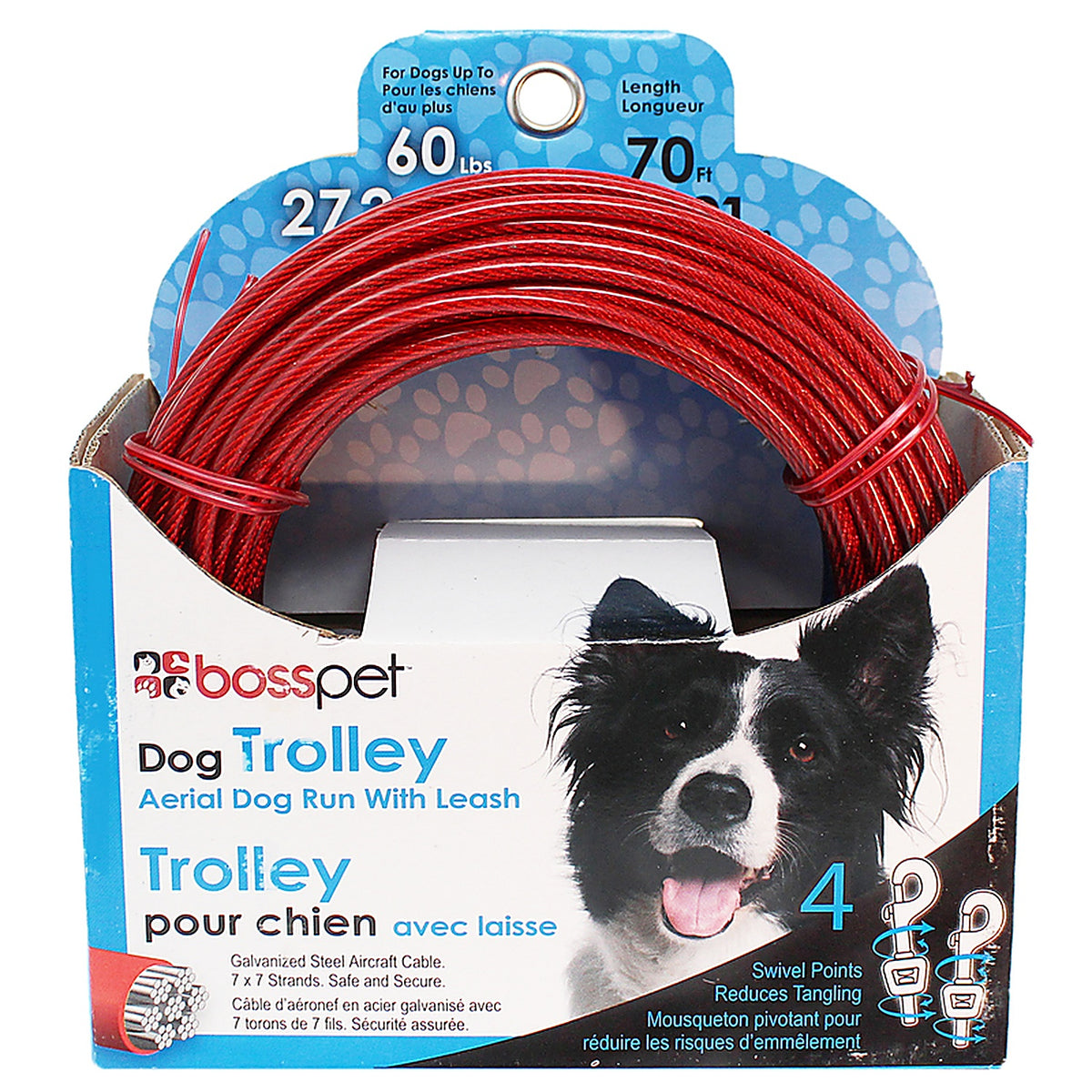 Boss Pet - Q507000099 - Red Tie-Out Vinyl Coated Cable Dog Tie Out Large