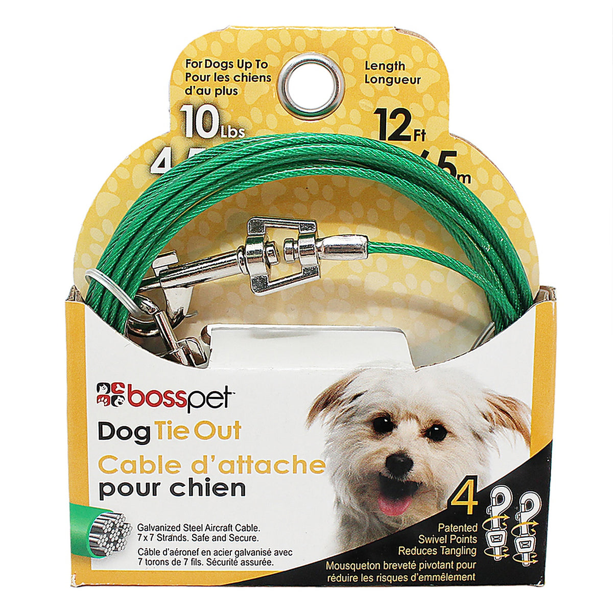 Boss Pet - Q221200099 - Green / Silver Tie-Out Vinyl Coated Cable Dog Tie Out Small