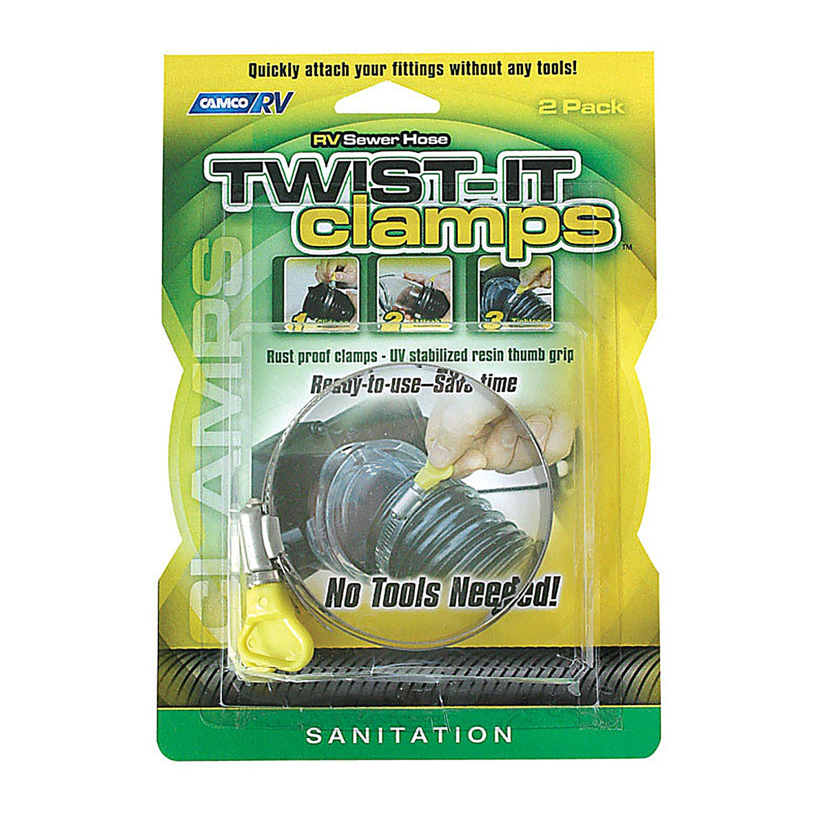 Camco - 39553 - Sewer Hose Twist-It Clamps - 2/Pack