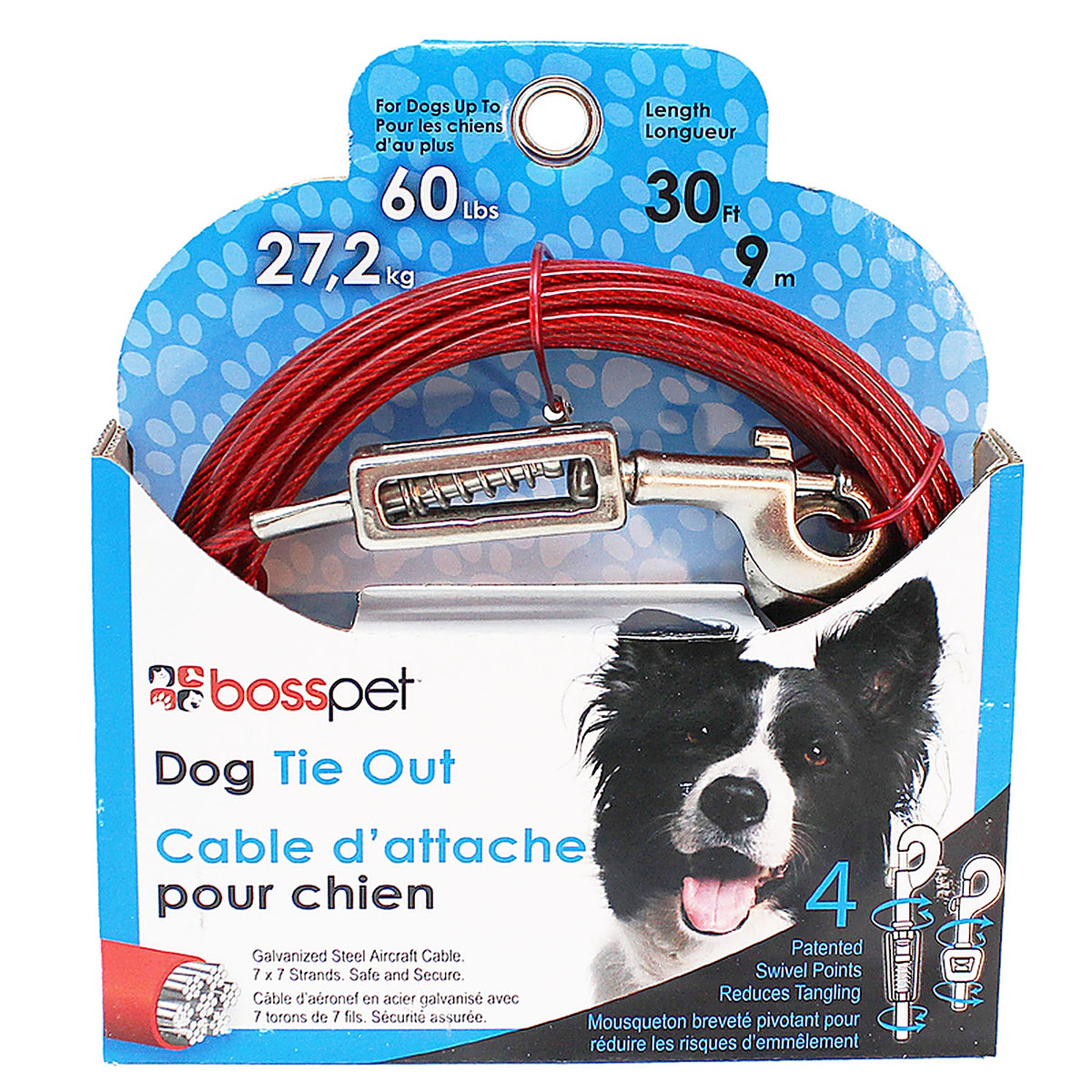 Boss Pet - Q3530SPG99 - Red Tie-Out with Spring Vinyl Coated Cable Dog Tie Out Large