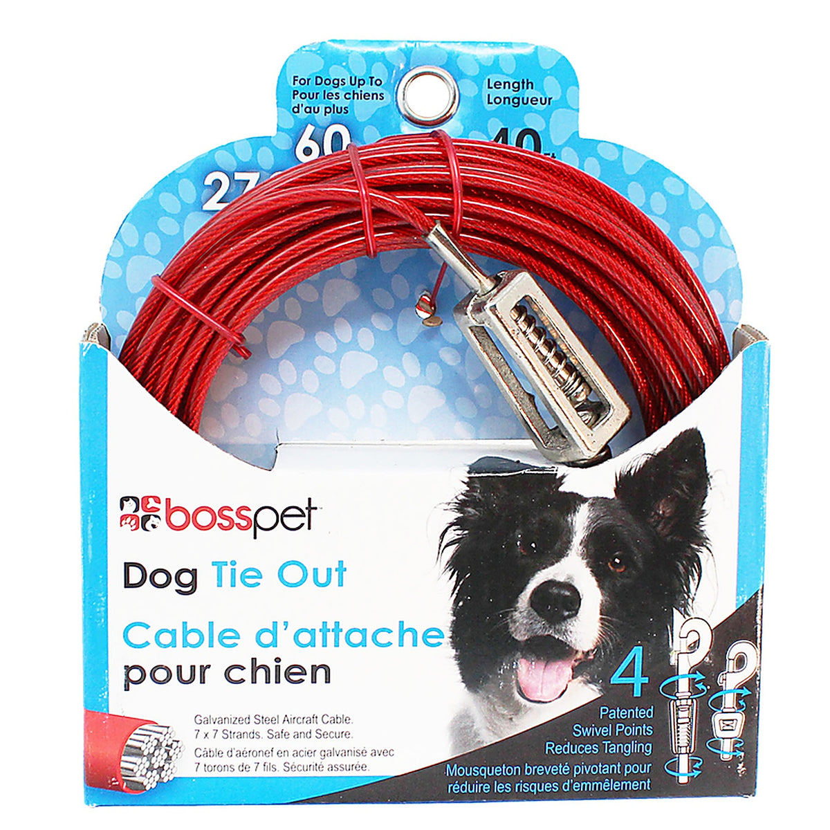 Boss Pet - Q3540SPG99 - Red Vinyl Coated Cable Dog Tie Out Large