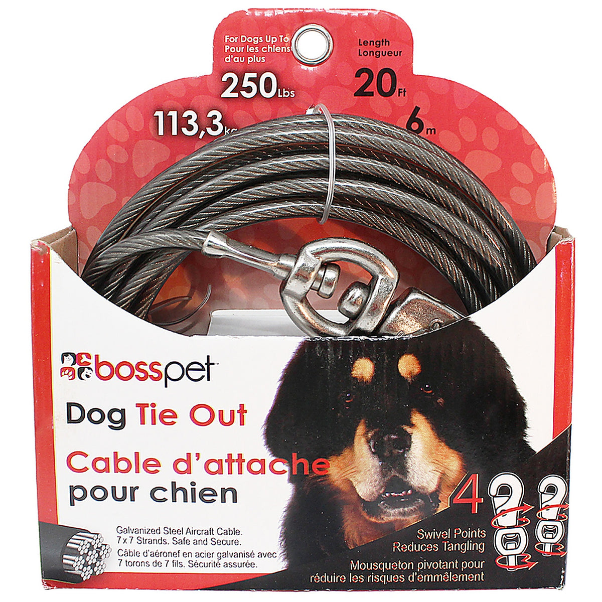 Boss Pet - Q682000099 - Silver Tie-Out Vinyl Coated Cable Dog Tie Out X-Large