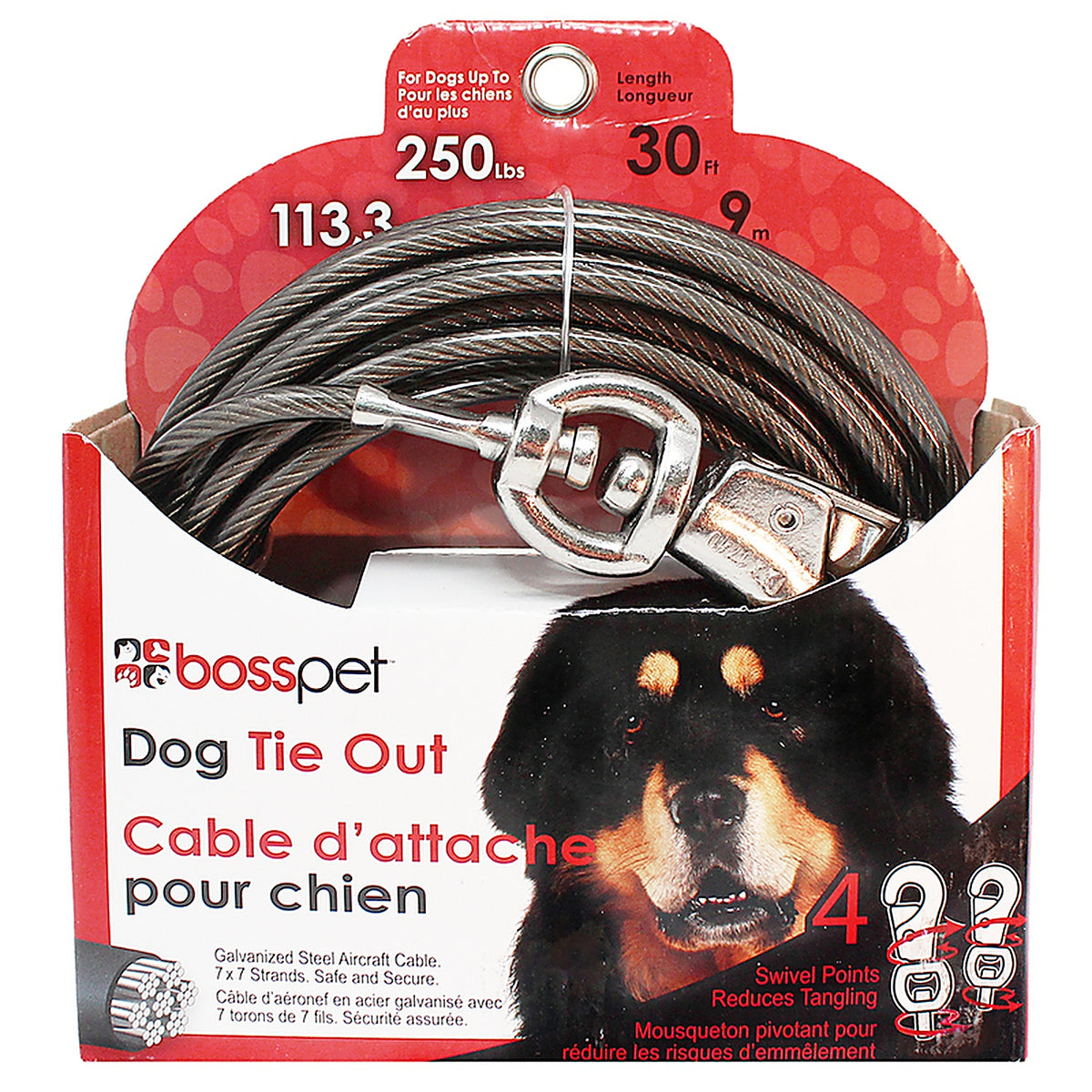 Boss Pet - Q683000099 - Silver Tie-Out Vinyl Coated Cable Dog Tie Out X-Large