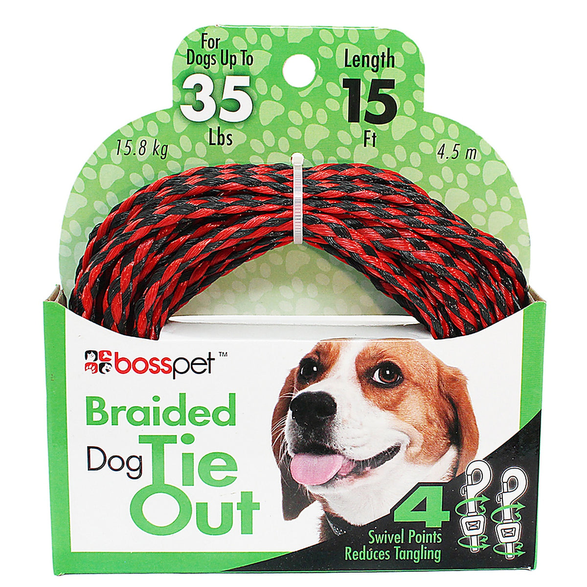 Boss Pet - Q241500099 - Red / Black Poly Dog Tie Out Rope Small/Medium