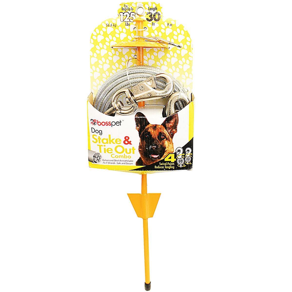 Boss Pet - Q5730DOM99 - Yellow Tie-Out with Stake Metal Dog Tie Out Stake X-Large