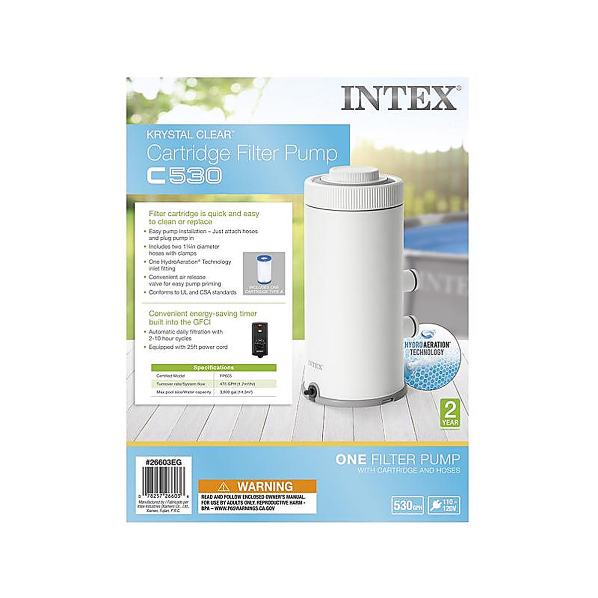 Intex - 28603EG - Krystal Clear Above Ground Filter Pump 530 gal. 14.1 in. H