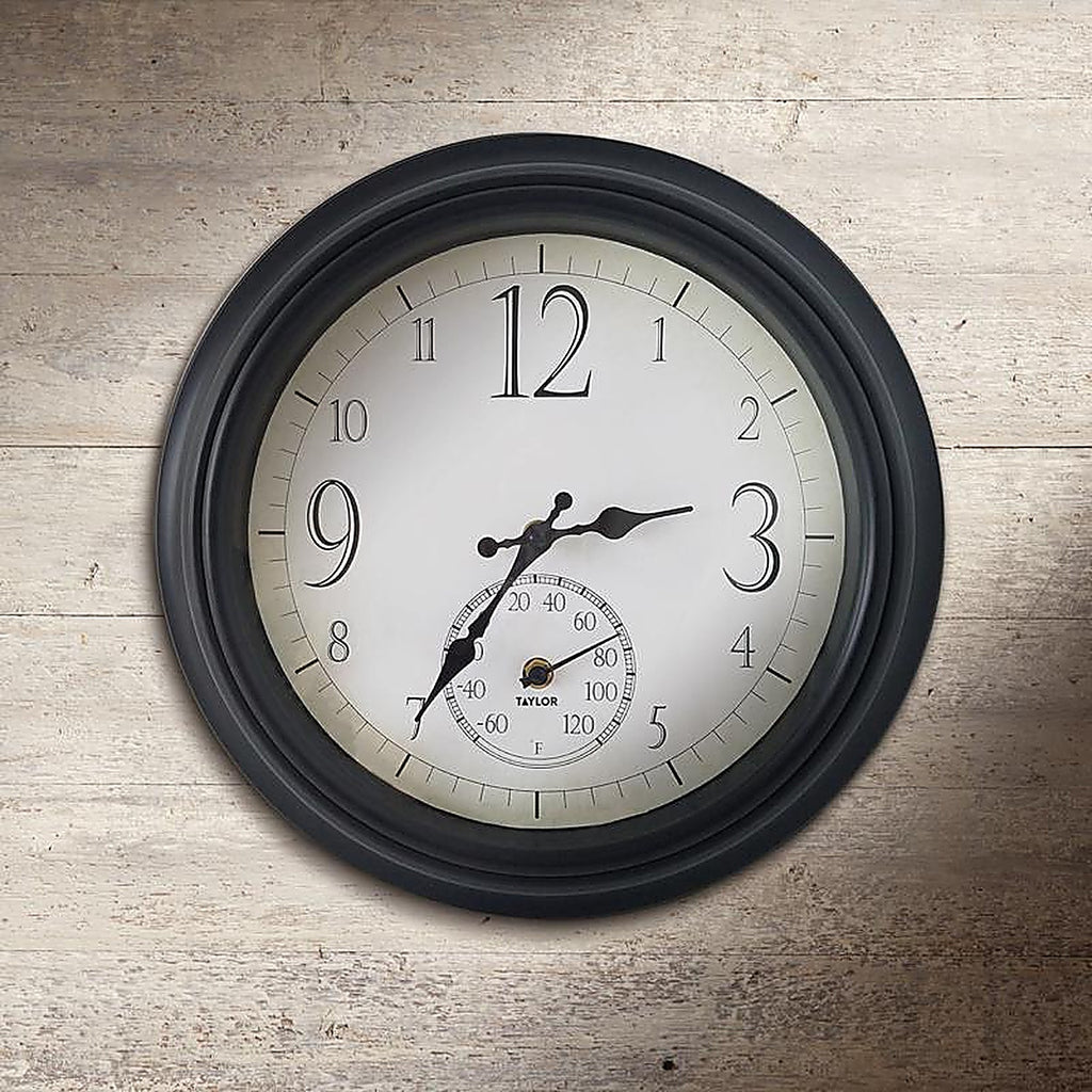 Taylor - 6740 - Decorative Clock/Thermometer Plastic Black